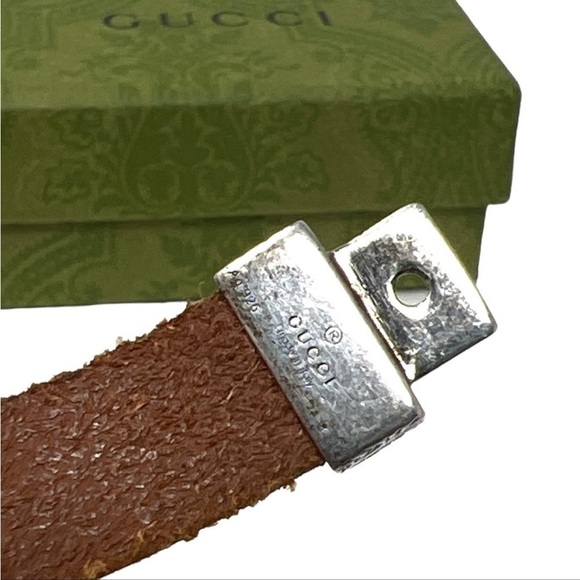 Gucci Forest Collection Leather Bracelet 925 Sterling Silver Size 17 Full Set - Picture 8 of 13